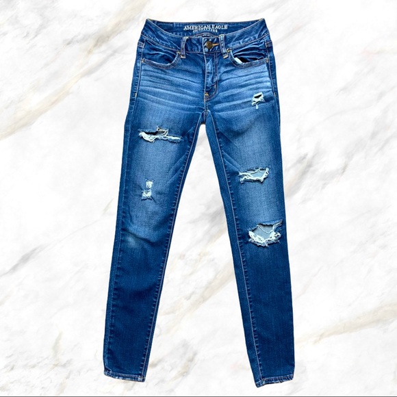 AEO | Super Stretch Distressed Blue Jegging Jeans